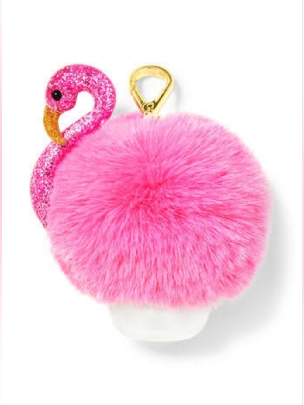 Bath & Body Works Pink Flamingo Fuzzy Pom Keychain Hand Sanitizer Holder